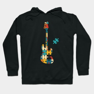 Retro Style Puzzle Bass Guitar Silhouette Hoodie